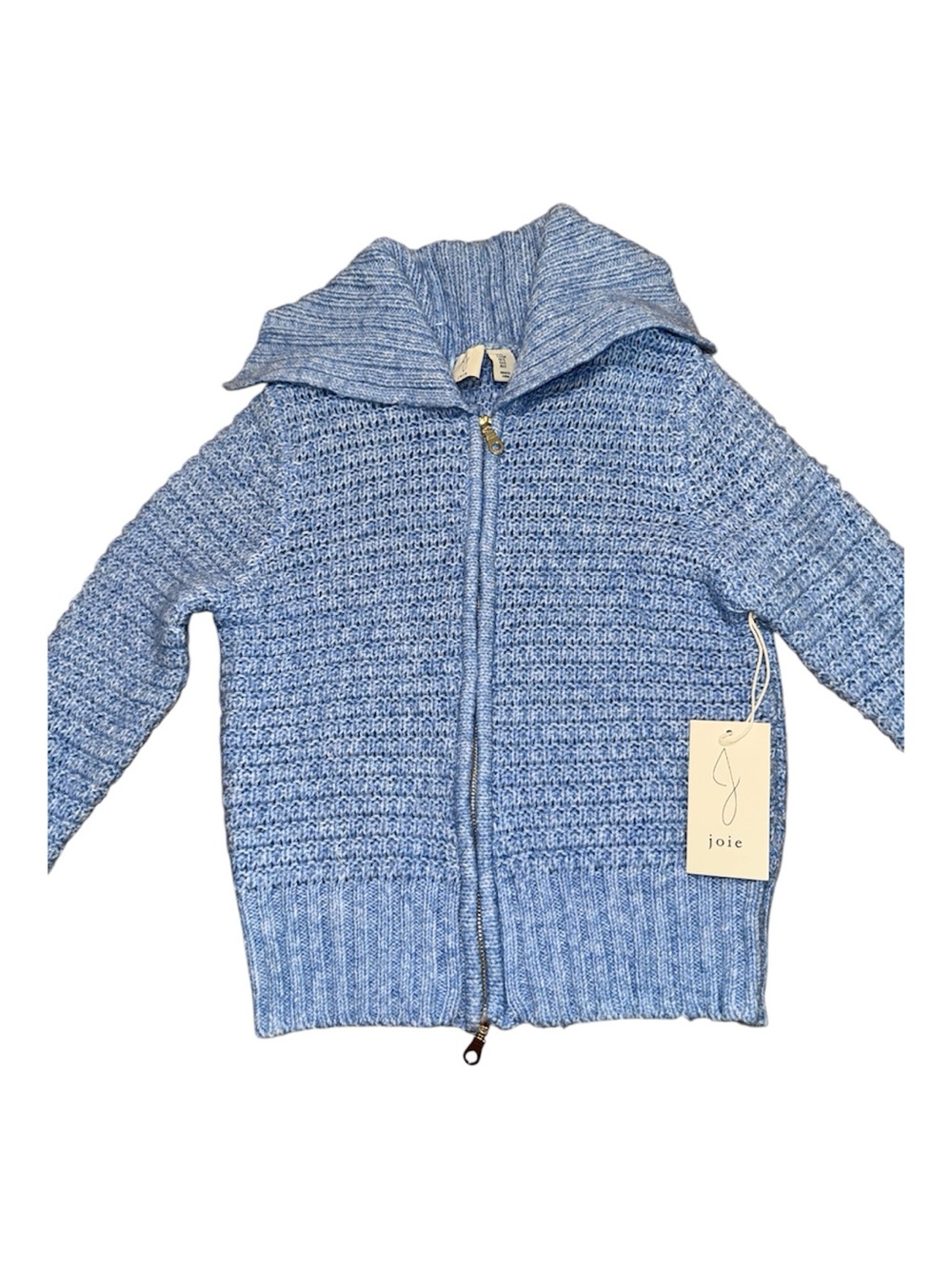 Joie Powder Blue Knit Cardigan Zip Up Jacket Collared Gold Zippers Comfy